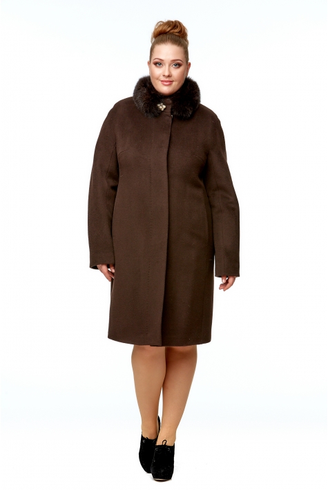 Женское пальто из текстиля с воротником, отделка песец 8001772