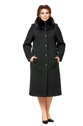 Осеннее женское пальто из текстиля с воротником, отделка песец
