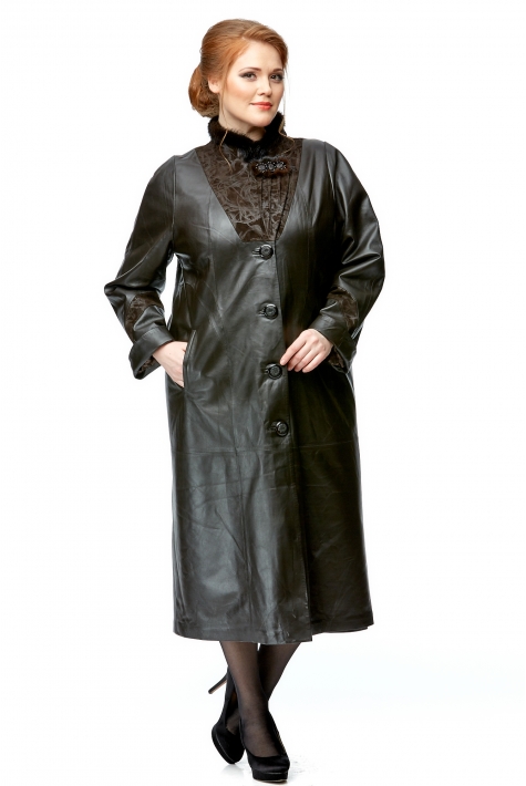 Женское кожаное пальто из натуральной кожи с воротником, отделка норка 8002421