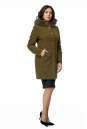 Женское пальто из текстиля с капюшоном, отделка песец 8002806