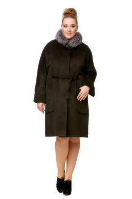 Женское пальто из текстиля с воротником, отделка блюфрост