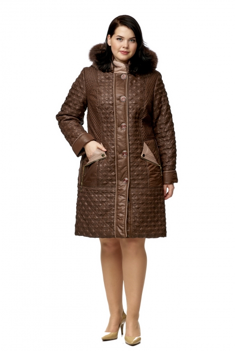 Женское пальто из текстиля с капюшоном, отделка песец 8009971