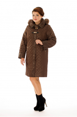 Осеннее женское пальто из текстиля с капюшоном, отделка песец