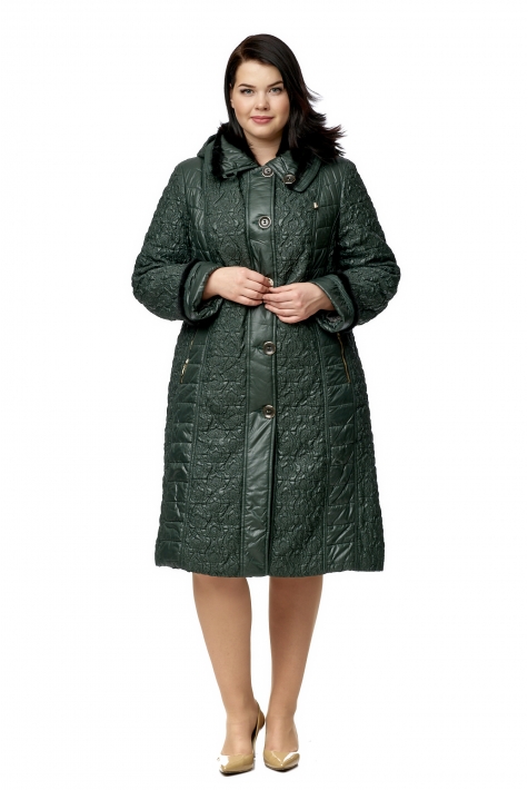 Женское пальто из текстиля с капюшоном, отделка норка 8010071