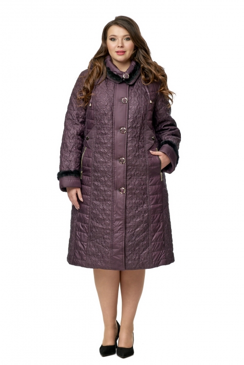 Женское пальто из текстиля с капюшоном, отделка норка 8010074