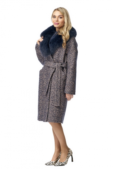 Женское пальто из текстиля с воротником, отделка песец 8010750