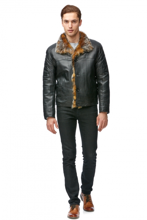 Мужская кожаная куртка из натуральной кожи на меху с воротником, отделка тоскана 8011048