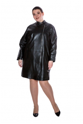 Женское кожаное пальто из натуральной кожи с воротником