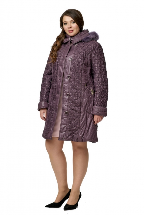 Женское пальто из текстиля с капюшоном, отделка песец 8012636