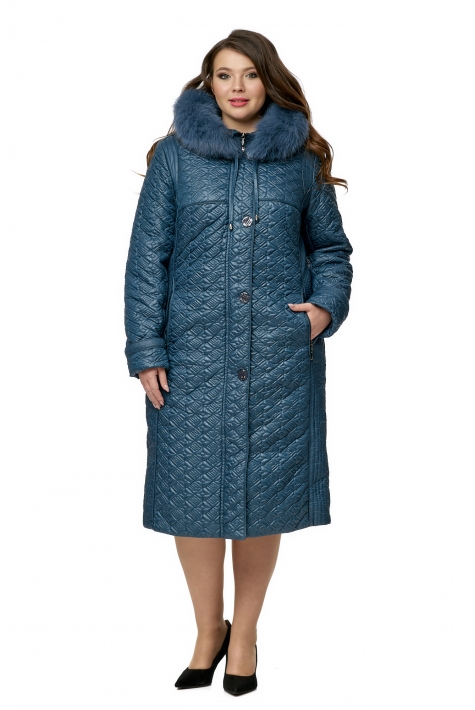 Женское пальто из текстиля с капюшоном, отделка песец 8012665