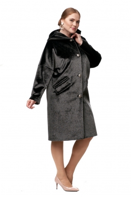 Осеннее женское пальто из текстиля с капюшоном, отделка искусственный мех