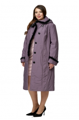 Демисезонное женское пальто из текстиля с капюшоном, отделка норка