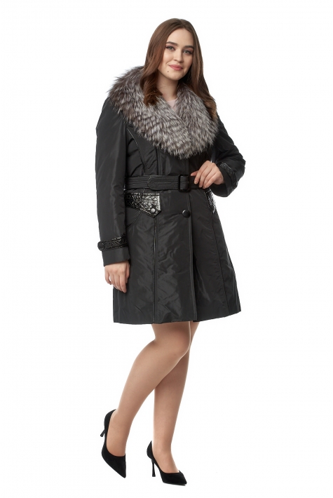 Женское пальто из текстиля с воротником, отделка лиса 8020917