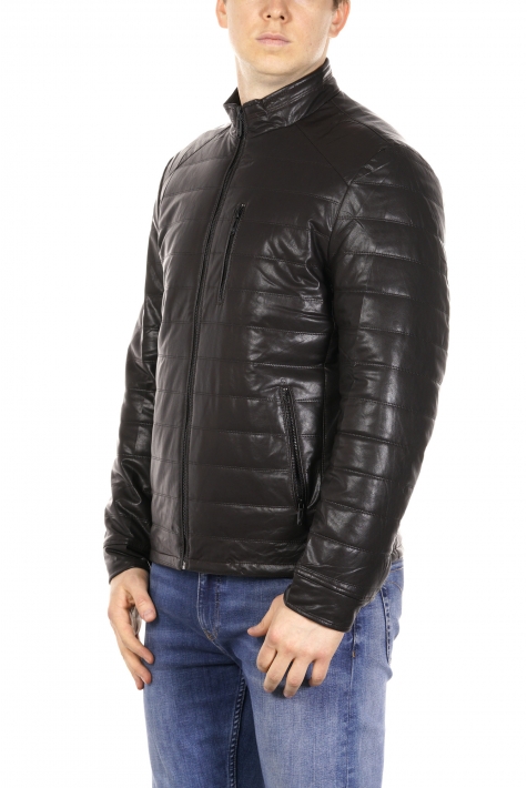 Мужская кожаная куртка из эко-кожи с воротником 8021941