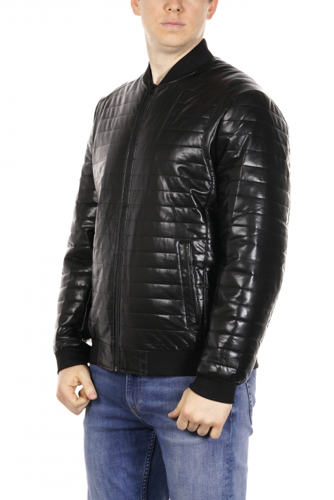 Мужская кожаная куртка из эко-кожи с воротником 8021945