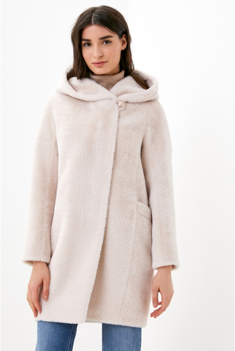 Женское пальто из текстиля с капюшоном 8022130