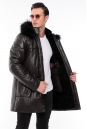 Мужская кожаная куртка из натуральной кожи на меху с капюшоном, отделка енот 8022307-2