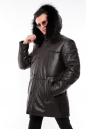Мужская кожаная куртка из натуральной кожи на меху с капюшоном, отделка енот 8022307-3