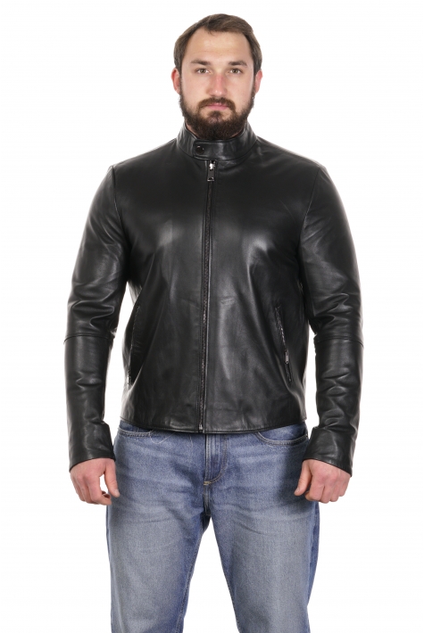 Мужская кожаная куртка из натуральной кожи с воротником 8022598