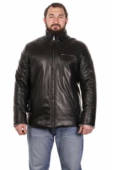 Мужская кожаная куртка из натуральной кожи на меху с воротником 8022672