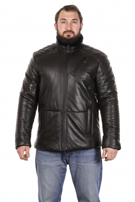 Мужская кожаная куртка из натуральной кожи с воротником 8023283