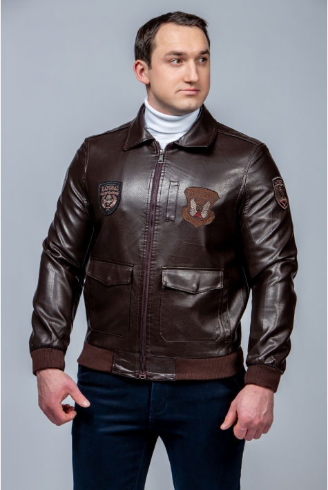Мужская кожаная куртка из эко-кожи с воротником 8023409