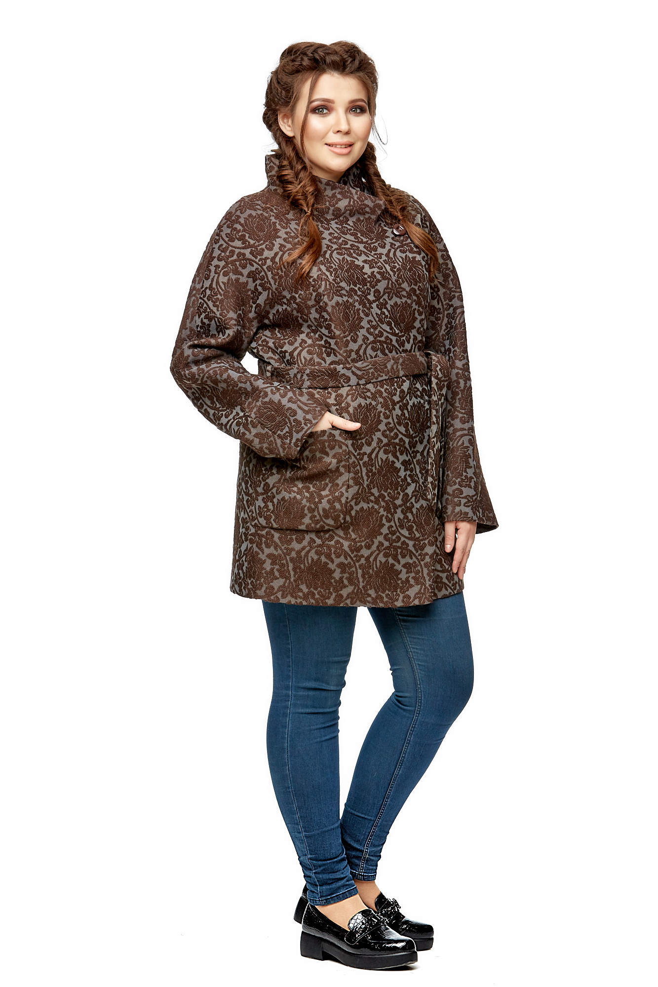 Женское пальто из текстиля с воротником 8000982-2