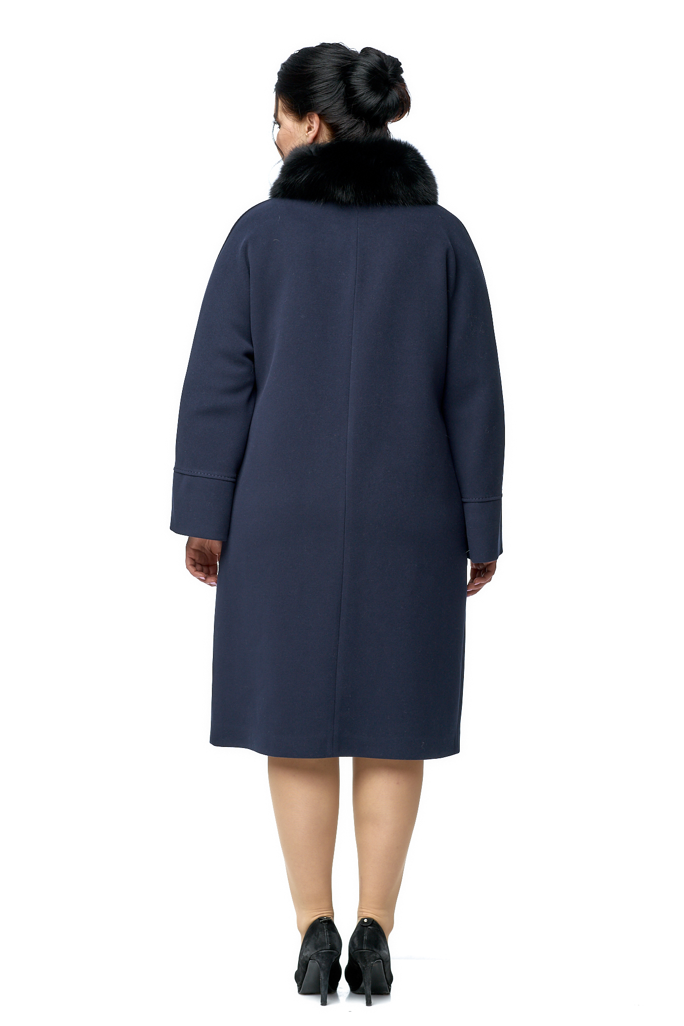 Женское пальто из текстиля с воротником, отделка песец 8001027-3