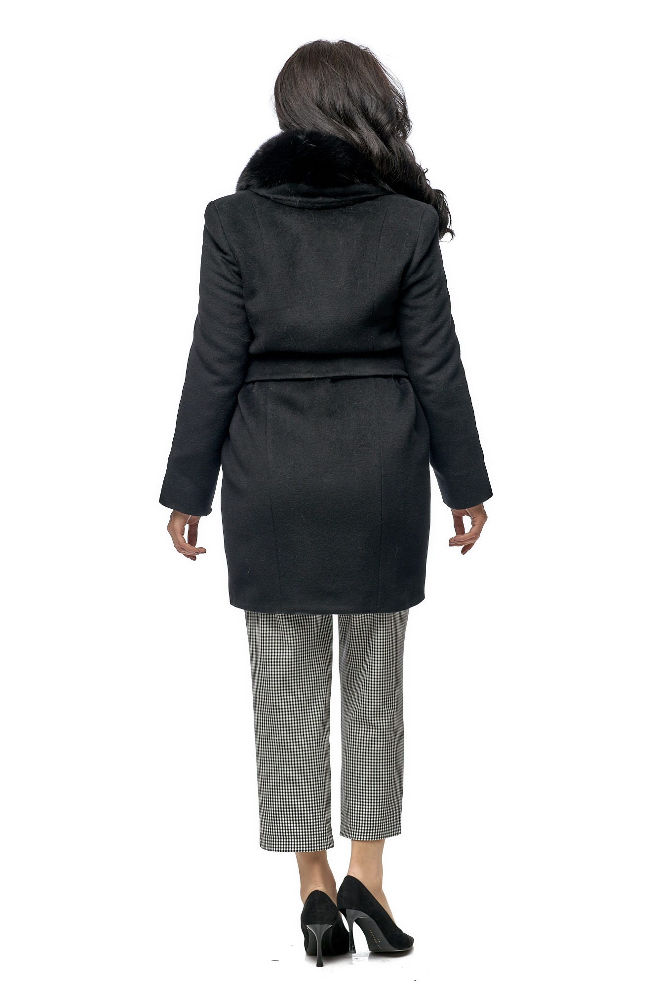 Женское пальто из текстиля с воротником, отделка песец 8001124-3