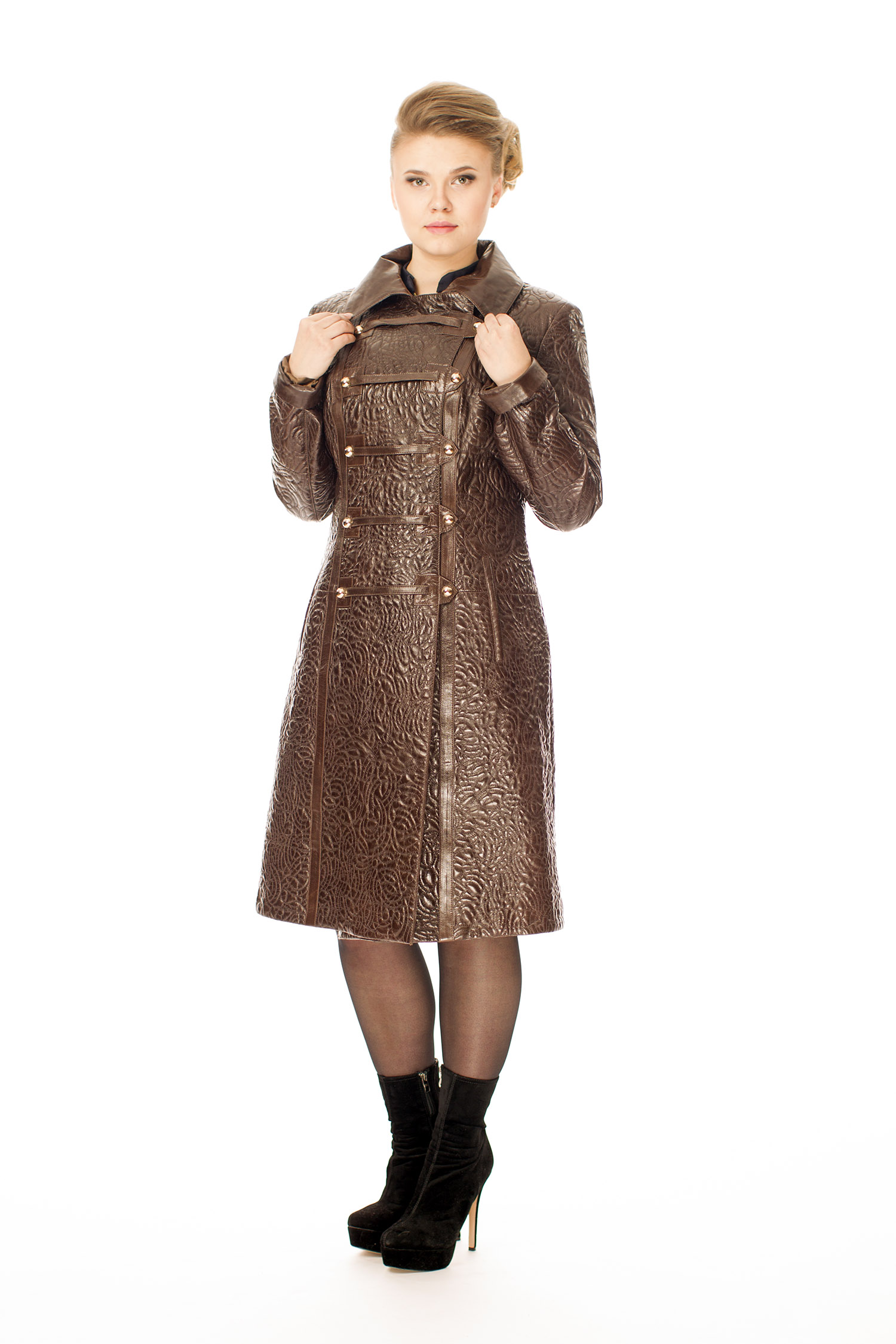 Женское кожаное пальто из натуральной кожи с воротником 8001760-2