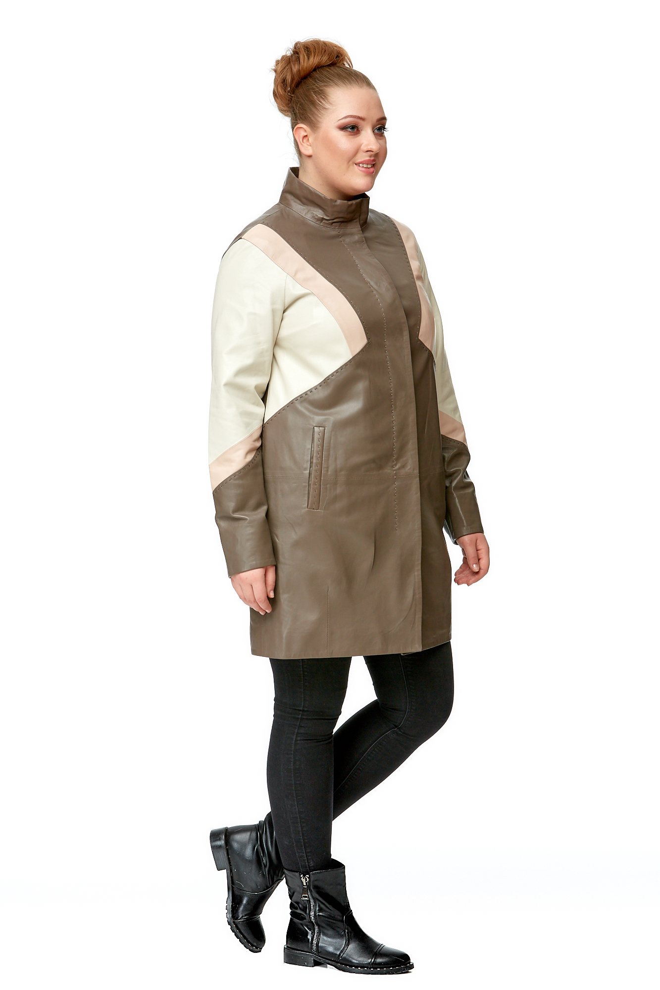 Женское кожаное пальто из натуральной кожи с воротником 8002042-3
