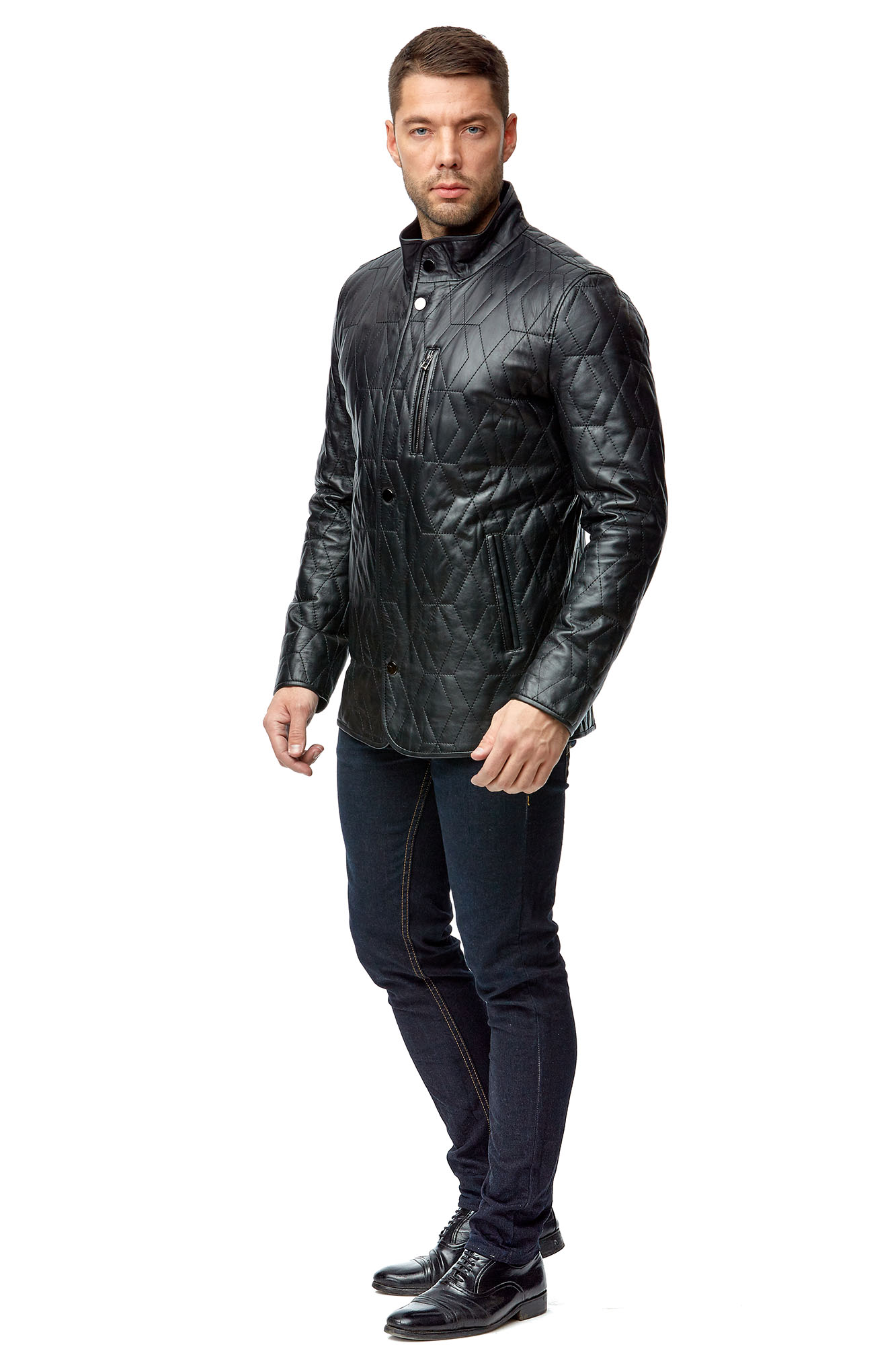 Мужская кожаная куртка из натуральной кожи с воротником 8002403-2