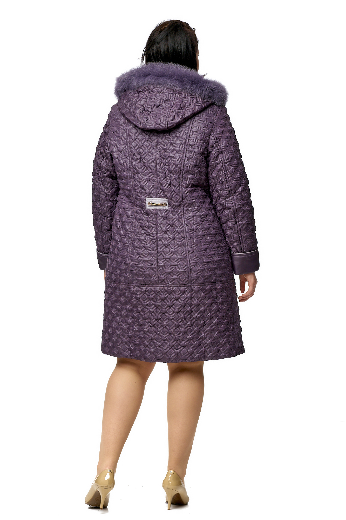 Женское пальто из текстиля с капюшоном, отделка песец 8009978-2