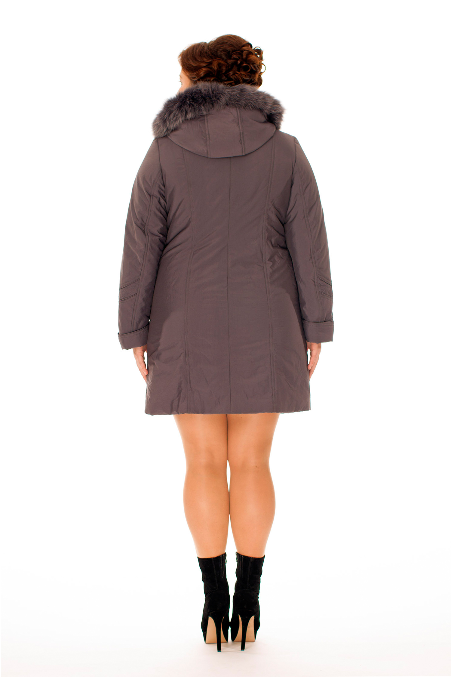 Куртка женская из текстиля с капюшоном, отделка песец 8010011-3