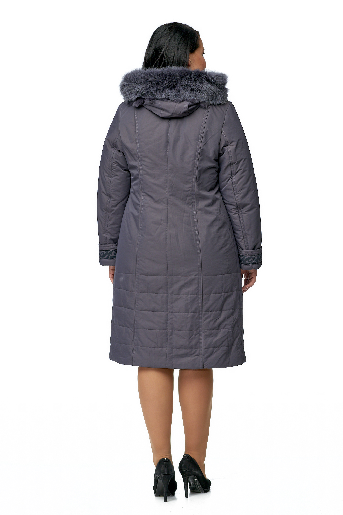 Женское пальто из текстиля с капюшоном, отделка песец 8010024-3