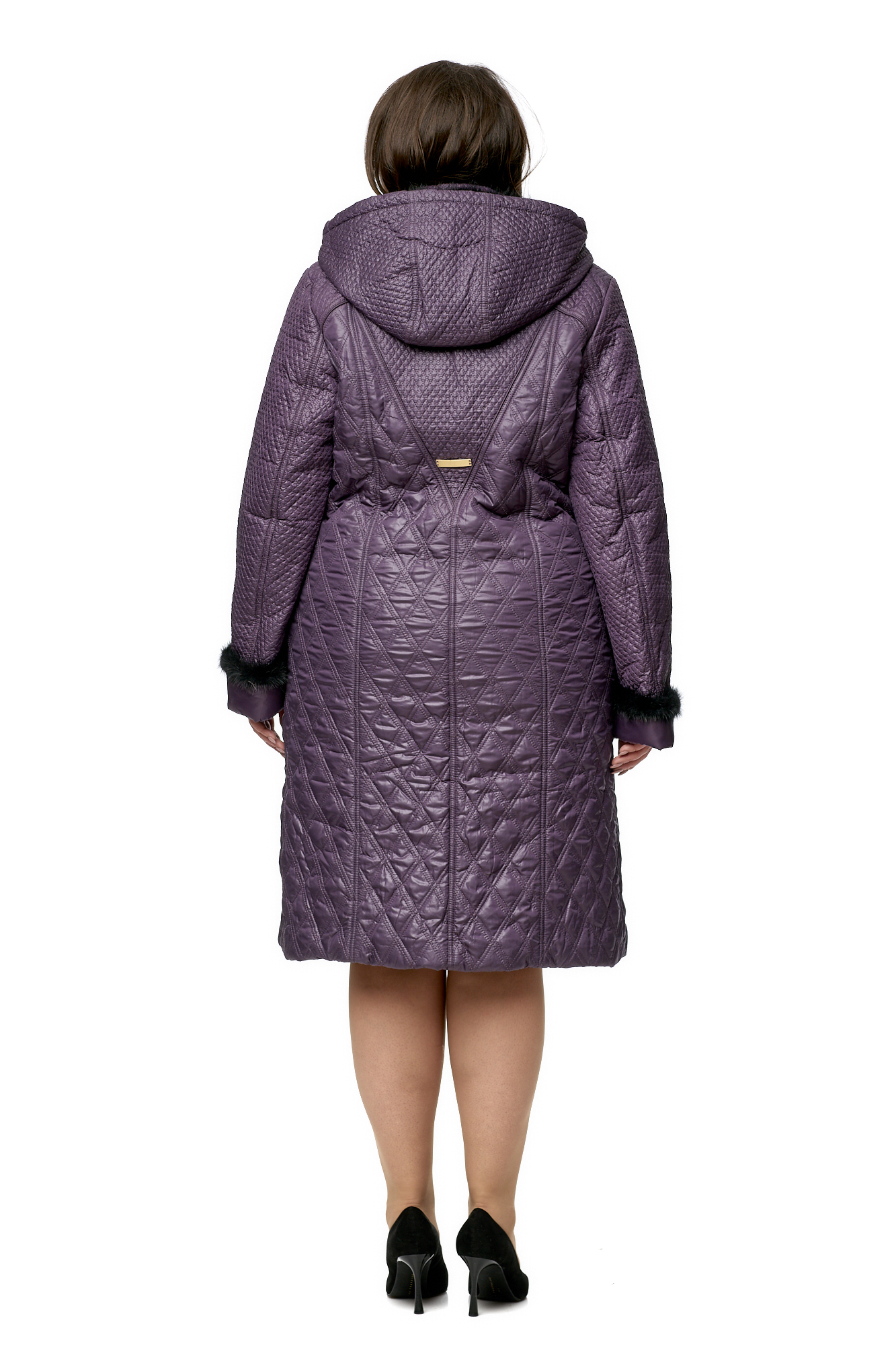 Женское пальто из текстиля с капюшоном, отделка норка 8010029-3