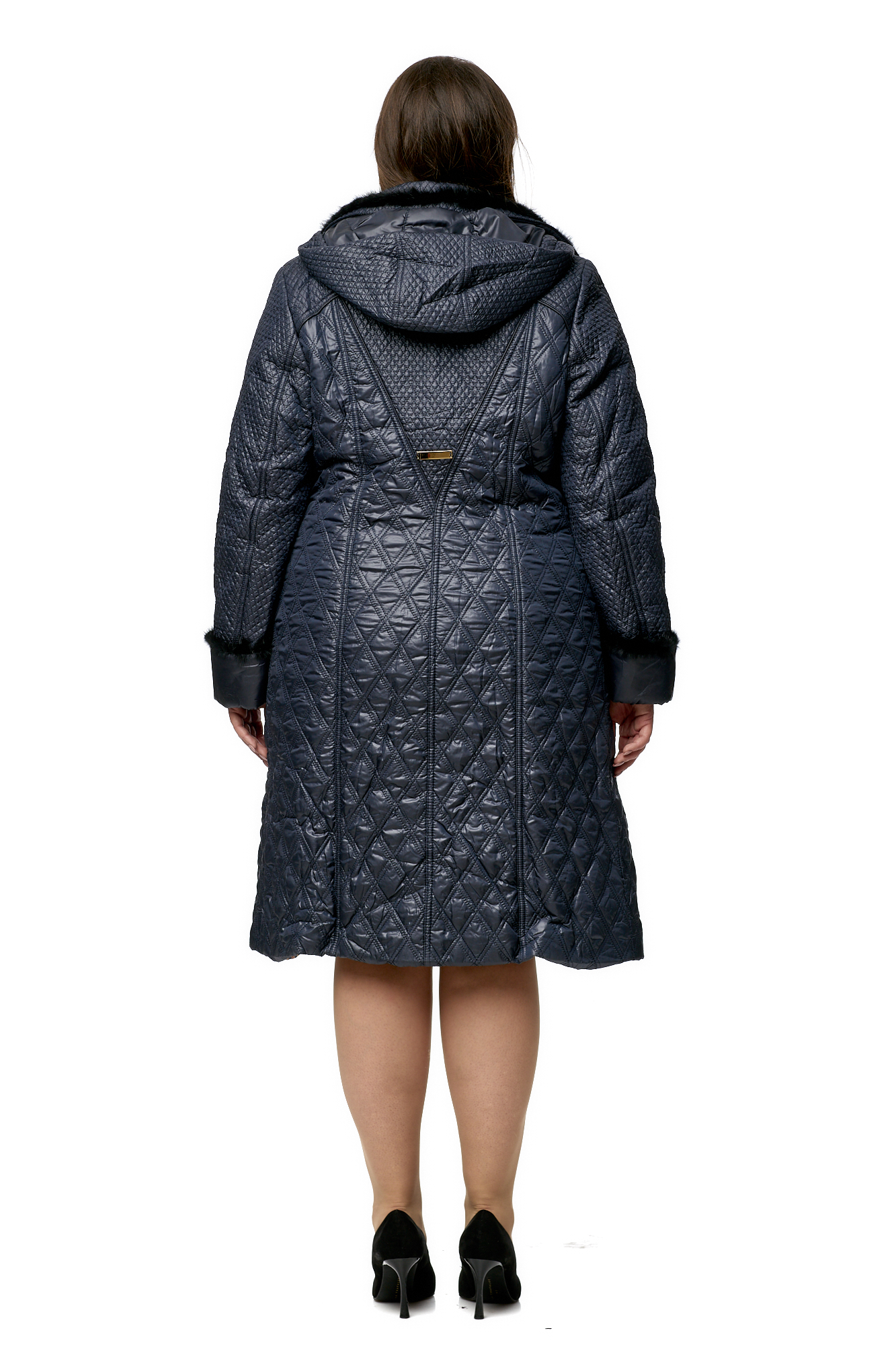 Женское пальто из текстиля с капюшоном, отделка норка 8010064-3