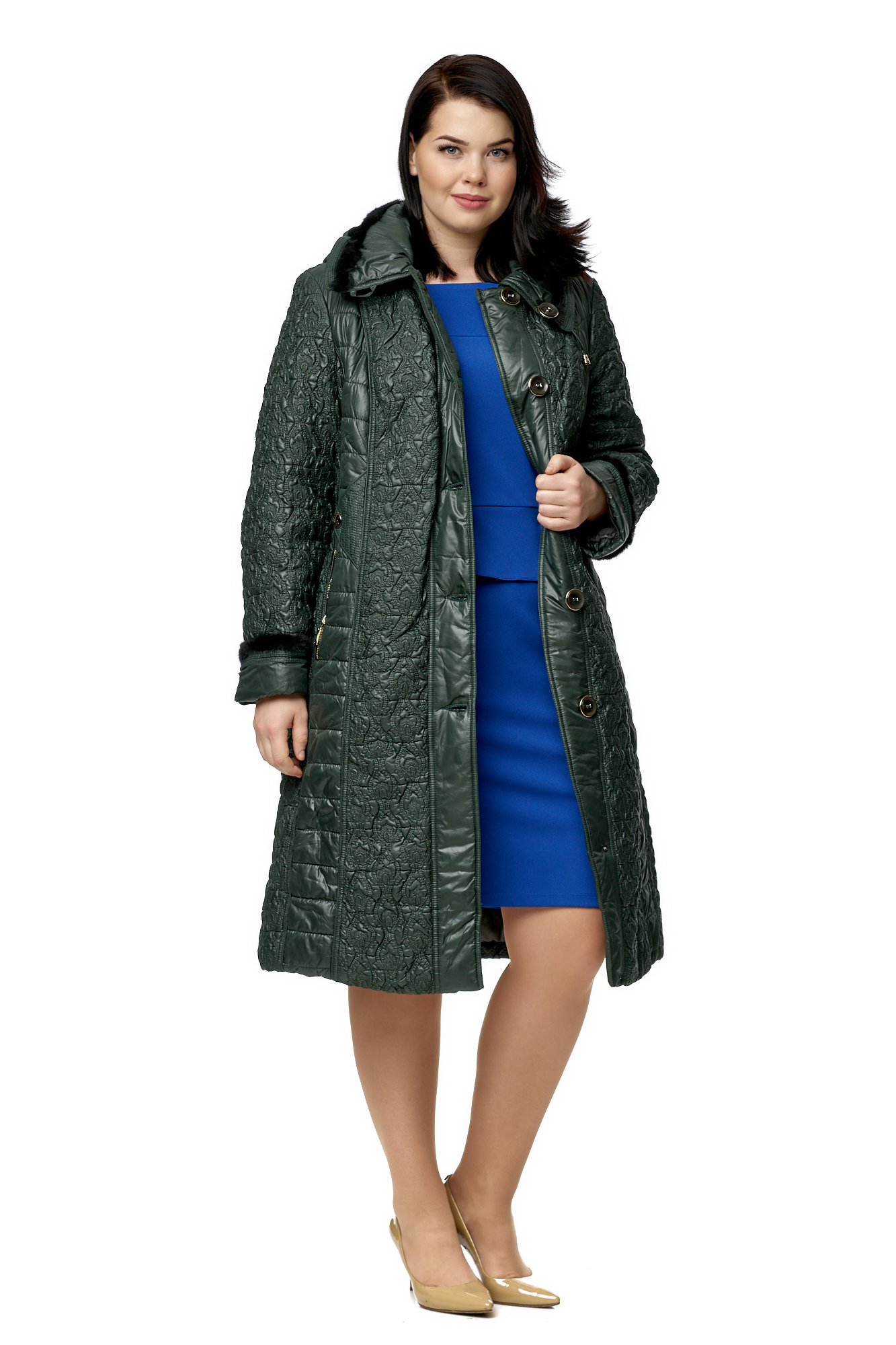 Женское пальто из текстиля с капюшоном, отделка норка 8010071-2