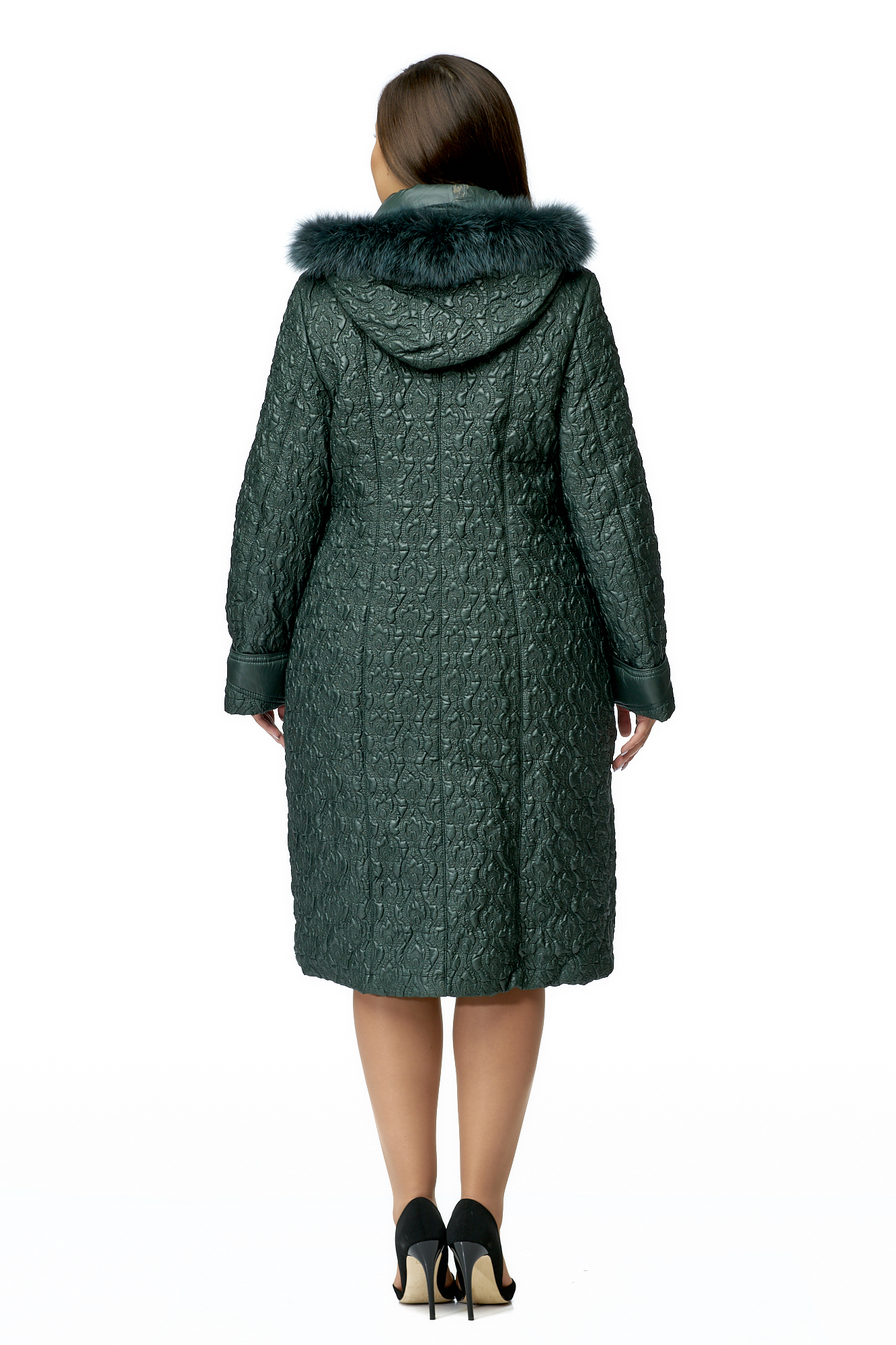 Женское пальто из текстиля с капюшоном, отделка песец 8010072-3