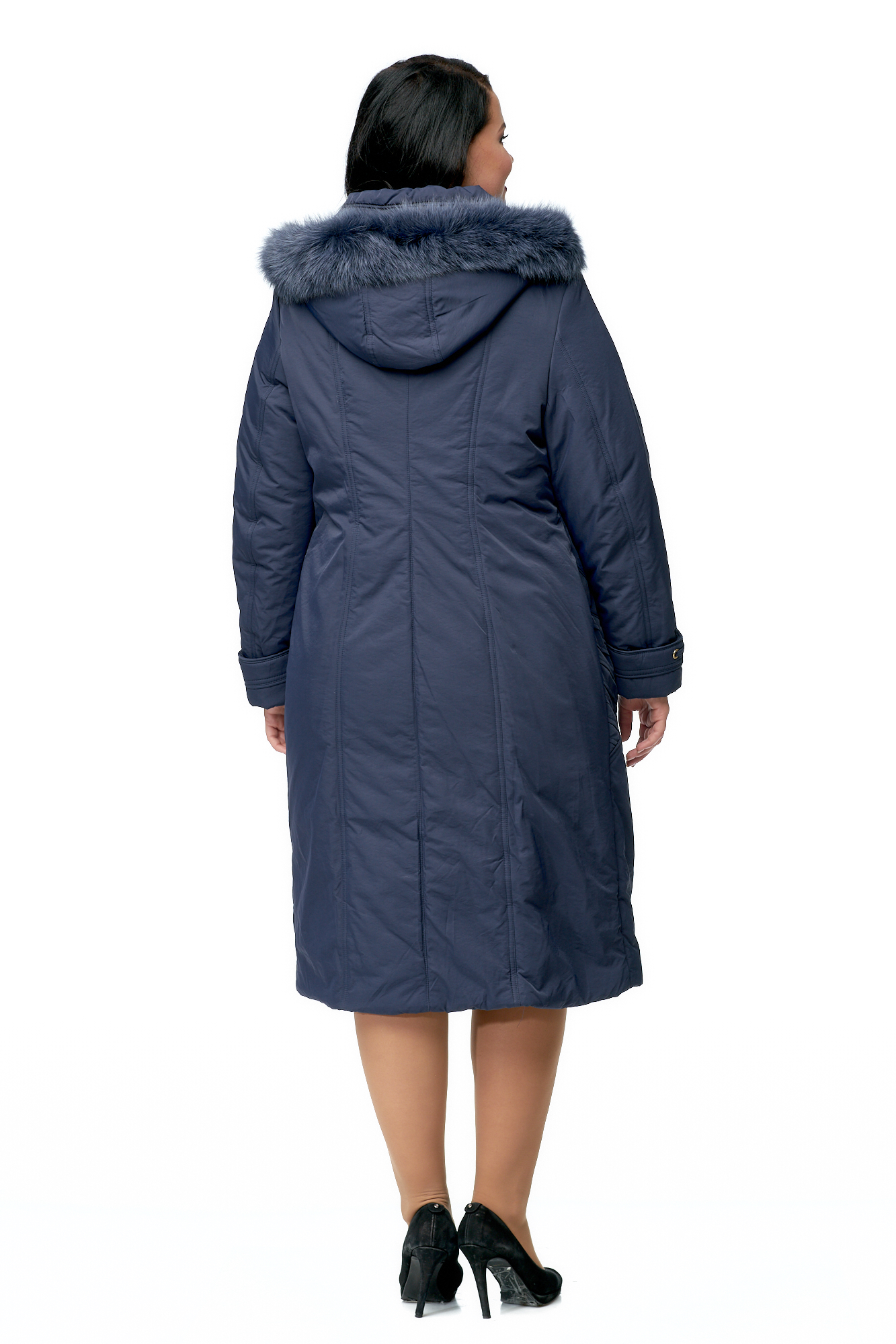 Женское пальто из текстиля с капюшоном, отделка песец 8010079-3