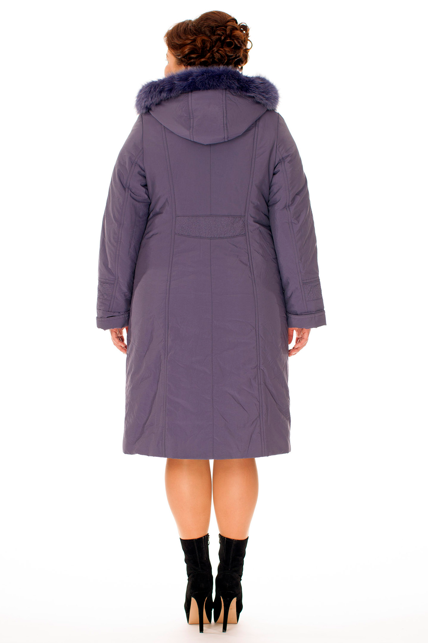 Женское пальто из текстиля с капюшоном, отделка песец 8010202-3
