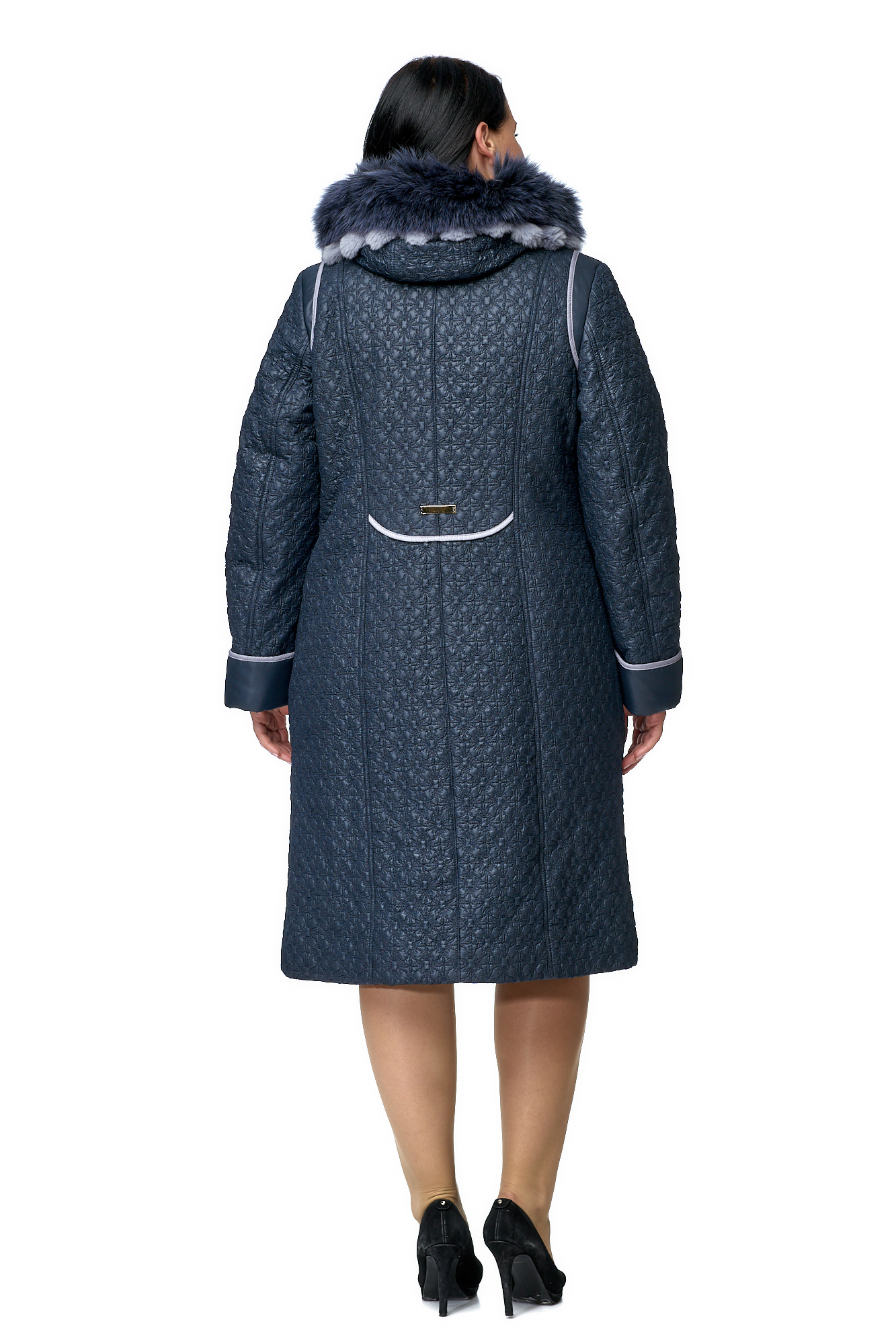 Женское пальто из текстиля с капюшоном, отделка песец 8010500-3