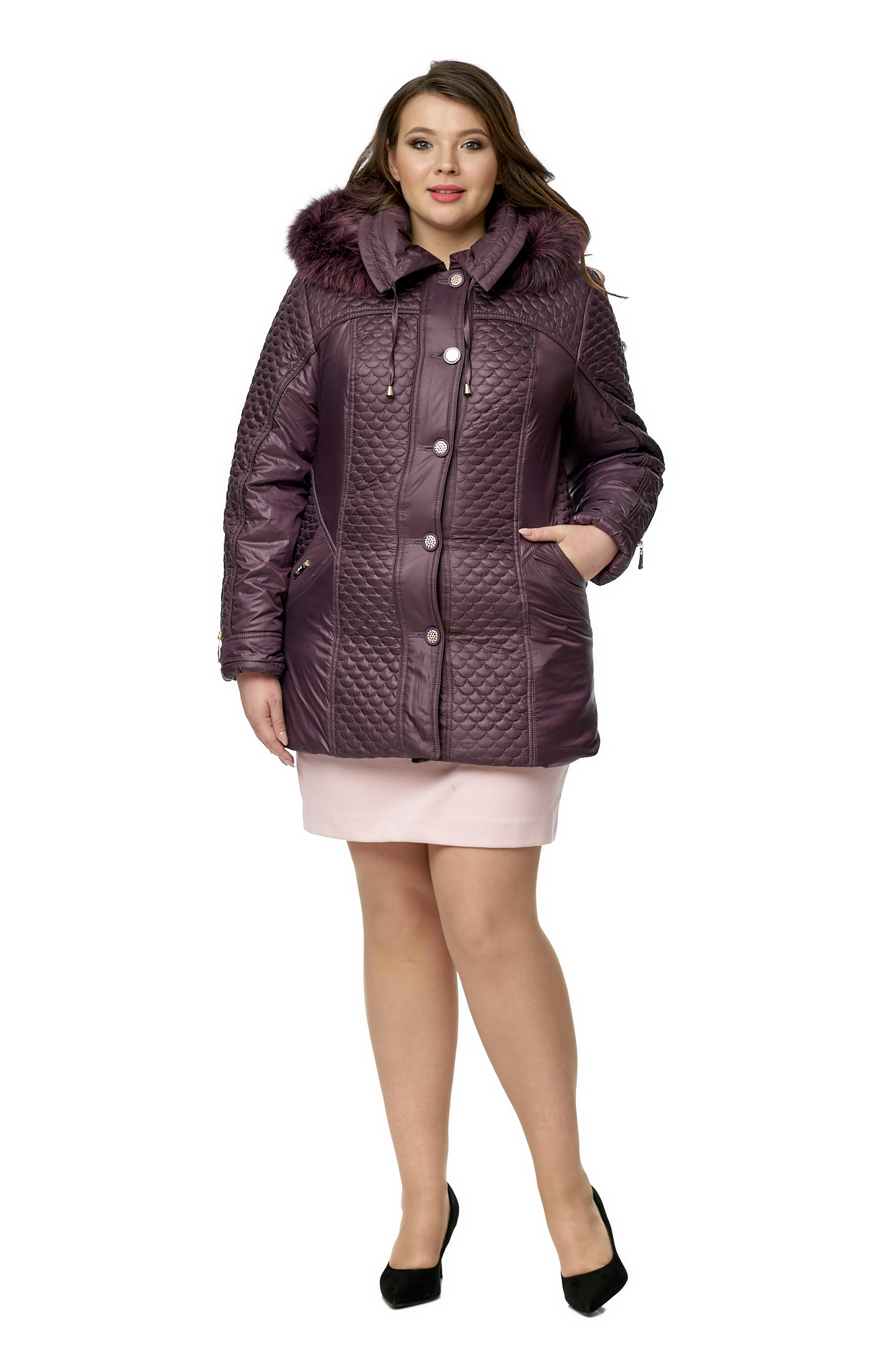 Куртка женская из текстиля с капюшоном, отделка песец 8010534-2