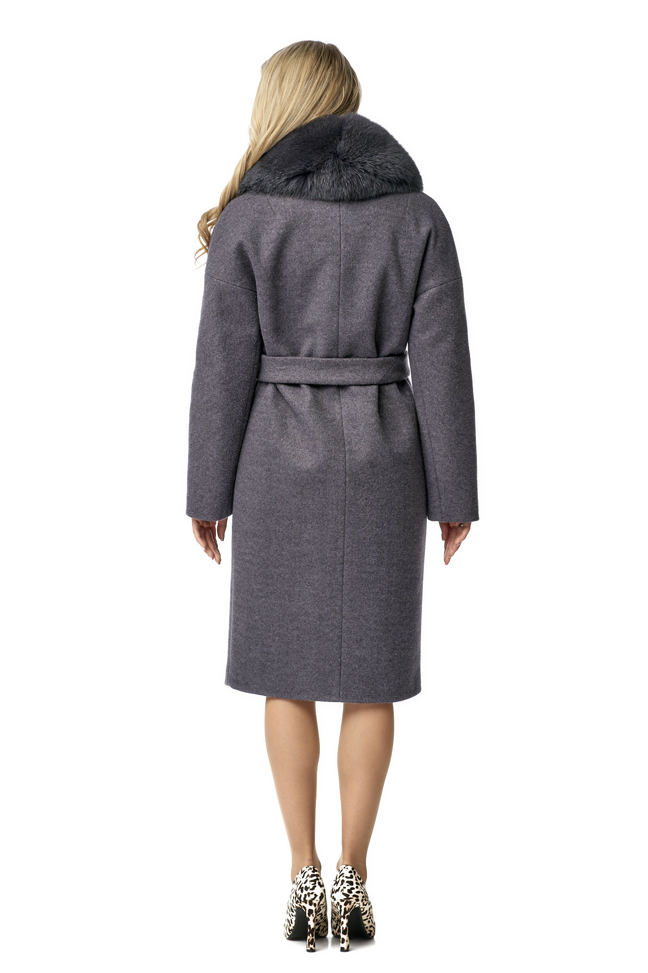 Женское пальто из текстиля с воротником, отделка песец 8010749-3